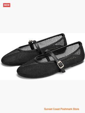 Mesh Ballet Flats Round Toe Mary Jane Buckle Fishnet Trendy